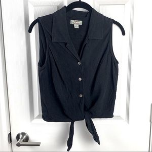 Tommy Bahama Black Silk Tie-Front Button-Up M